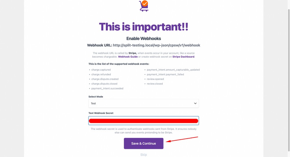 How To Create Effective Landing Pages for eBooks enter the Test Webhook Secret key