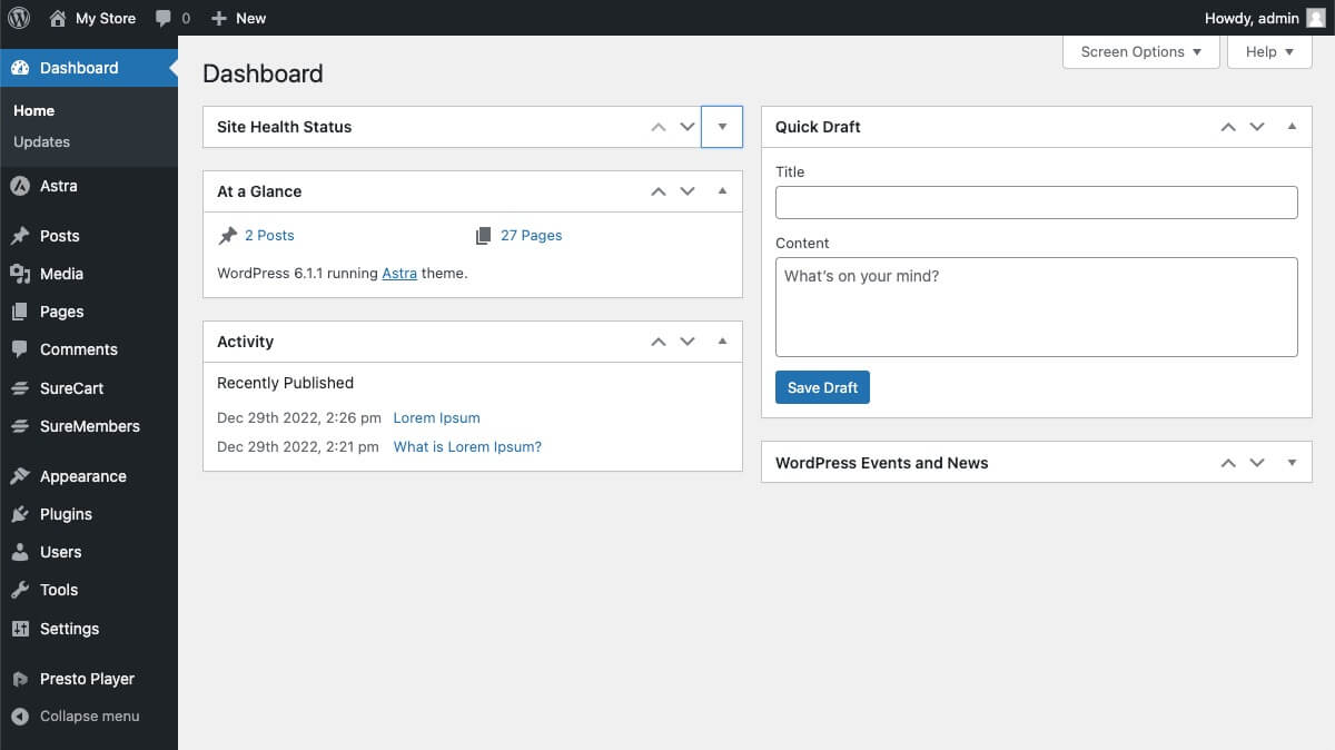 How To Build a WordPress Website Using Astra Pro and Cloudways Hosting Example of fresh WordPress installation