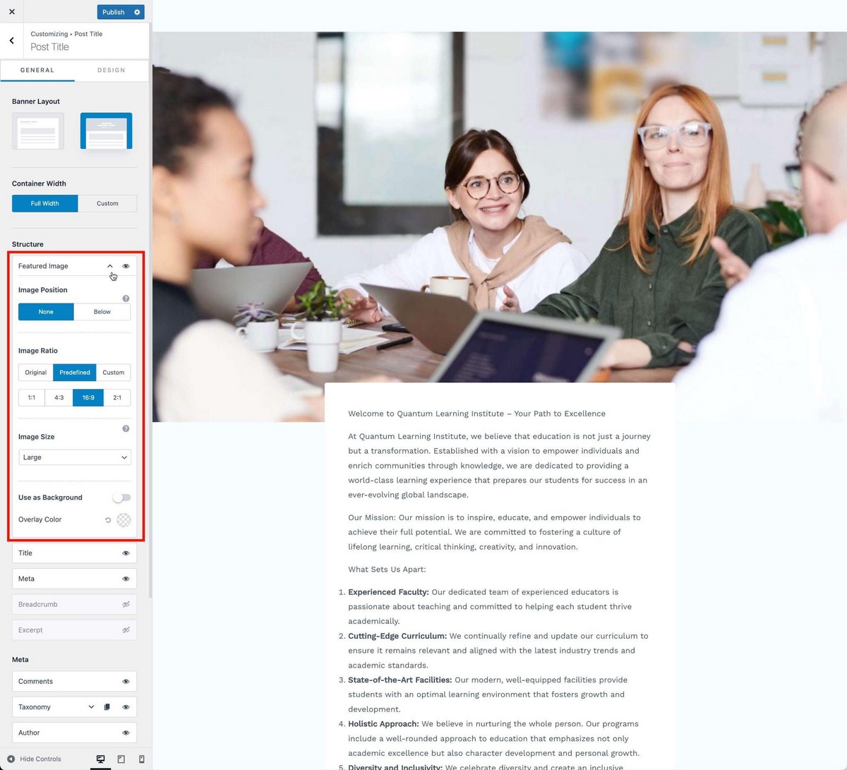 Astra 4.4 – Exciting New Features To Improve Your Website Featured image controls Astra 4.4
