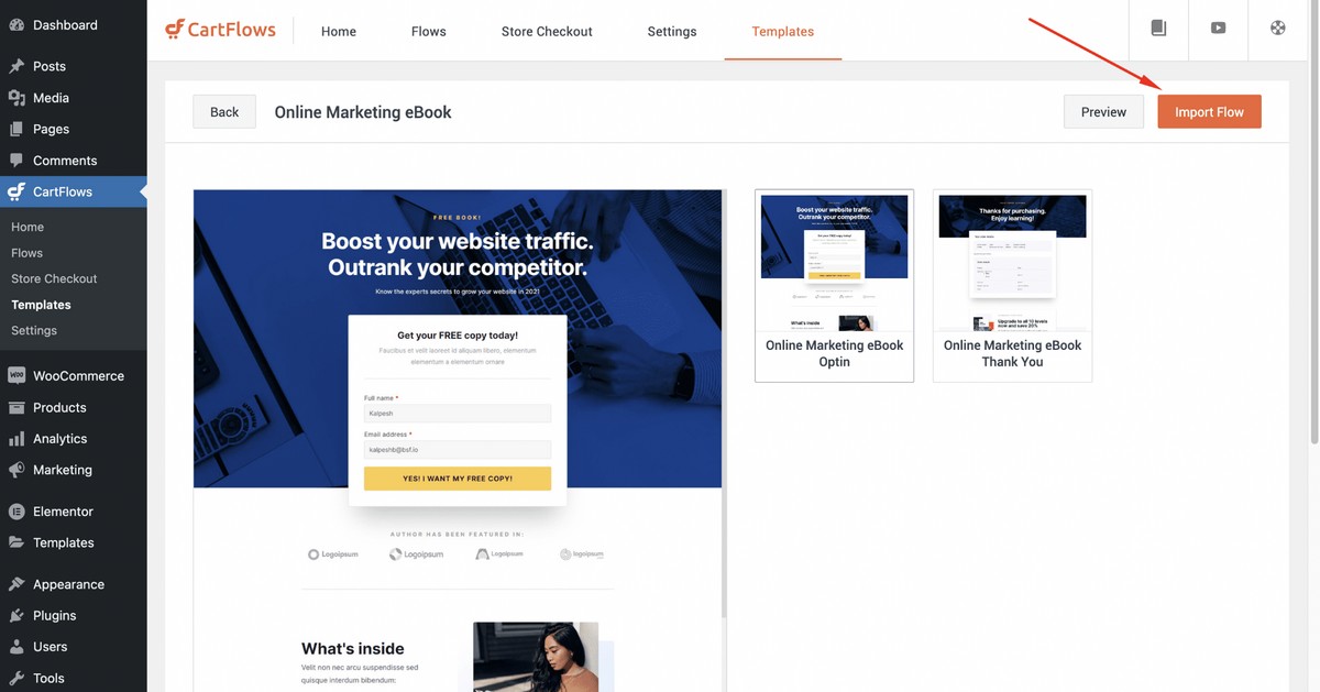 How To Create Effective Landing Pages for eBooks Import Flow button