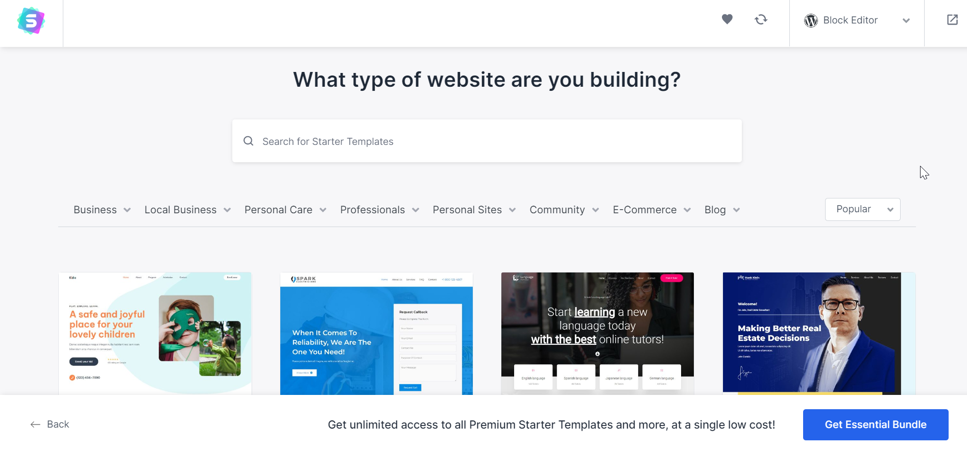 How To Build a WordPress Website Using Astra Pro and Cloudways Hosting selecting a template