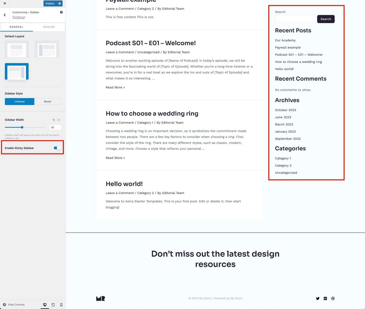 Astra 4.4 – Exciting New Features To Improve Your Website Sticky sidebar Astra 4.4