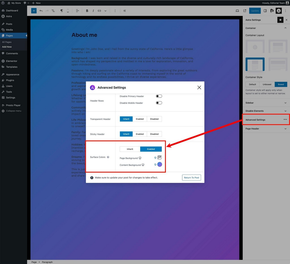 Astra 4.4 – Exciting New Features To Improve Your Website Surface colors per page