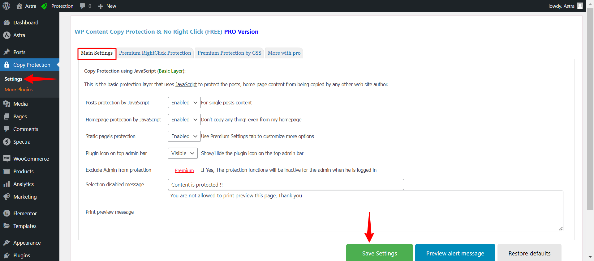 How To Disable Right Click in WordPress save settings