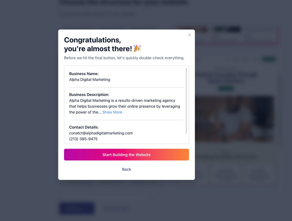 How To Create a Website With AI in Just 5 Minutes zipwp congratulations