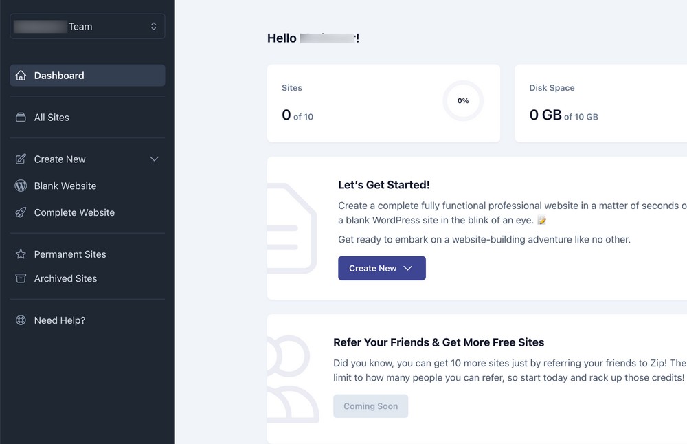 How To Create a Website With AI in Just 5 Minutes zipwp dashboard