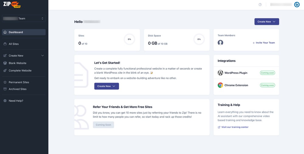 How To Create a Website With AI in Just 5 Minutes zipwp dashboard