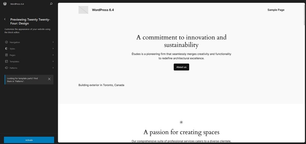 WordPress 6.4 - Features to Expect (First Look and Screenshots) Twenty Twenty Four Theme 3