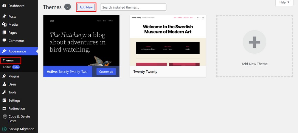 How To Create a Stunning One Page Website (Step-By-Step Guide) Add new theme in WordPress