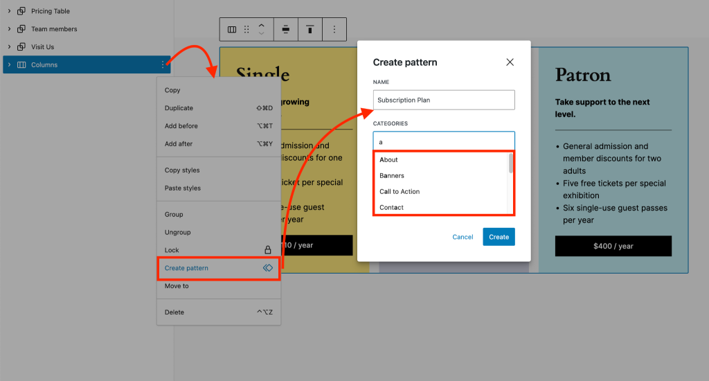 WordPress 6.4 - Features to Expect (First Look and Screenshots) Create Patterns 1024x550