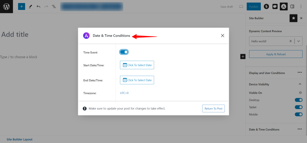 Custom Template in Astra Date & Time Conditions