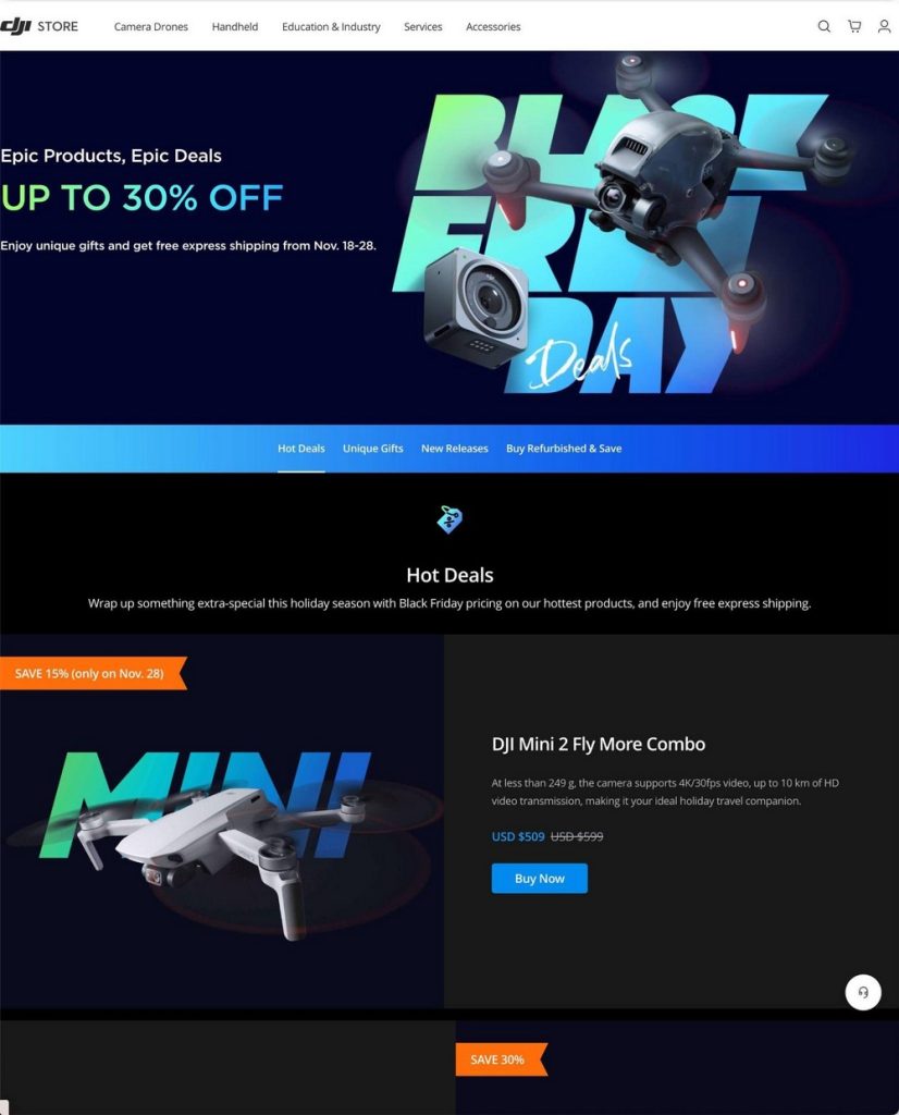 Black Friday Website Examples + Readymade BFCM Templates DJI Black Friday