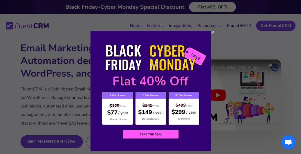 Black Friday Website Examples + Readymade BFCM Templates FluentCRM Black Friday popup