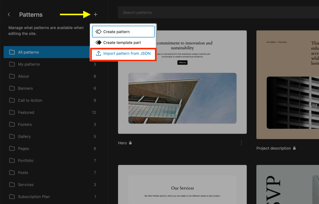WordPress 6.4 - Features to Expect (First Look and Screenshots) Import Export Patterns 3 1024x654