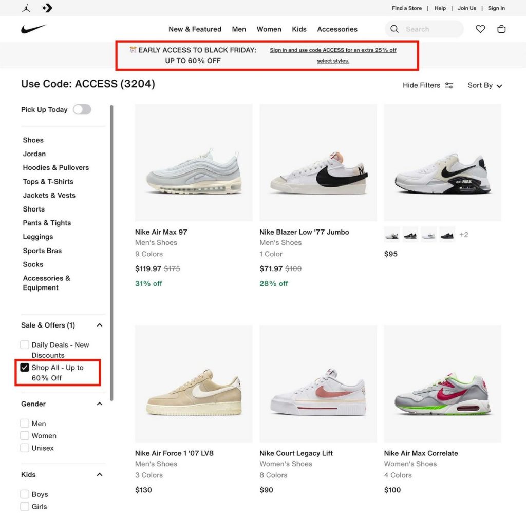 Black Friday Website Examples + Readymade BFCM Templates Nike Black Friday banner