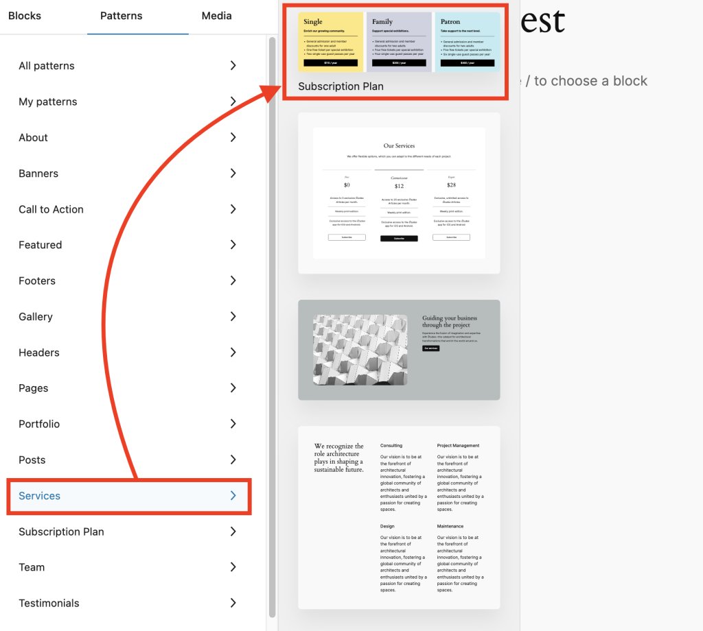 WordPress 6.4 - Features to Expect (First Look and Screenshots) Pattern Example 1024x920