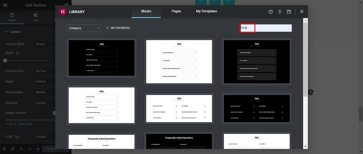 How To Create a Stunning One Page Website (Step-By-Step Guide) Search for FAQ in the block section