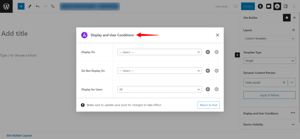 Custom Template in Astra Display and User Conditions