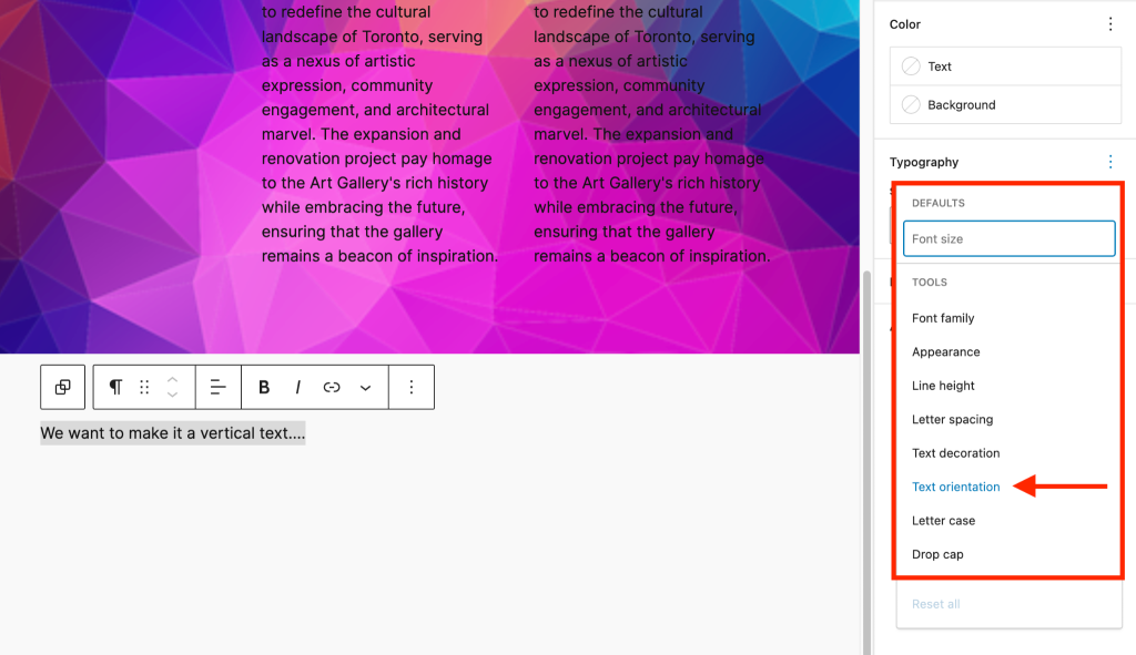 WordPress 6.4 - Features to Expect (First Look and Screenshots) Text Orientation 1024x591