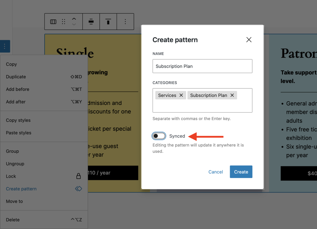 WordPress 6.4 - Features to Expect (First Look and Screenshots) Turn Off Sync Options 1024x742