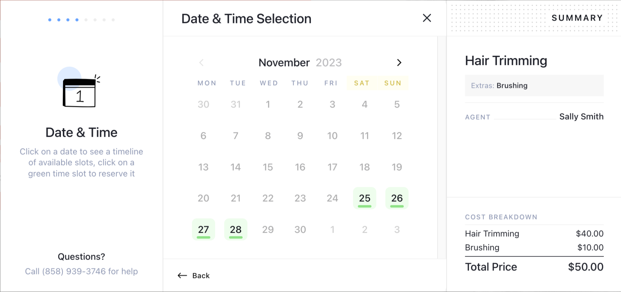 LatePoint Review: Is It the Right Booking Plugin For Your Service? LatePoint customer booking calendar view on frontend