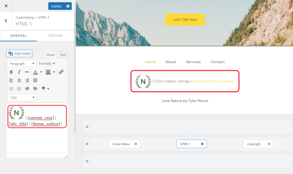 Footer Custom Text Helper Strings Paste Strings And View 1024x609