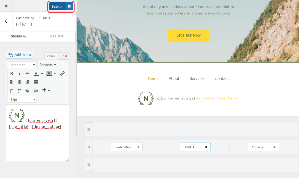 Footer Custom Text Helper Strings Publish 1024x609