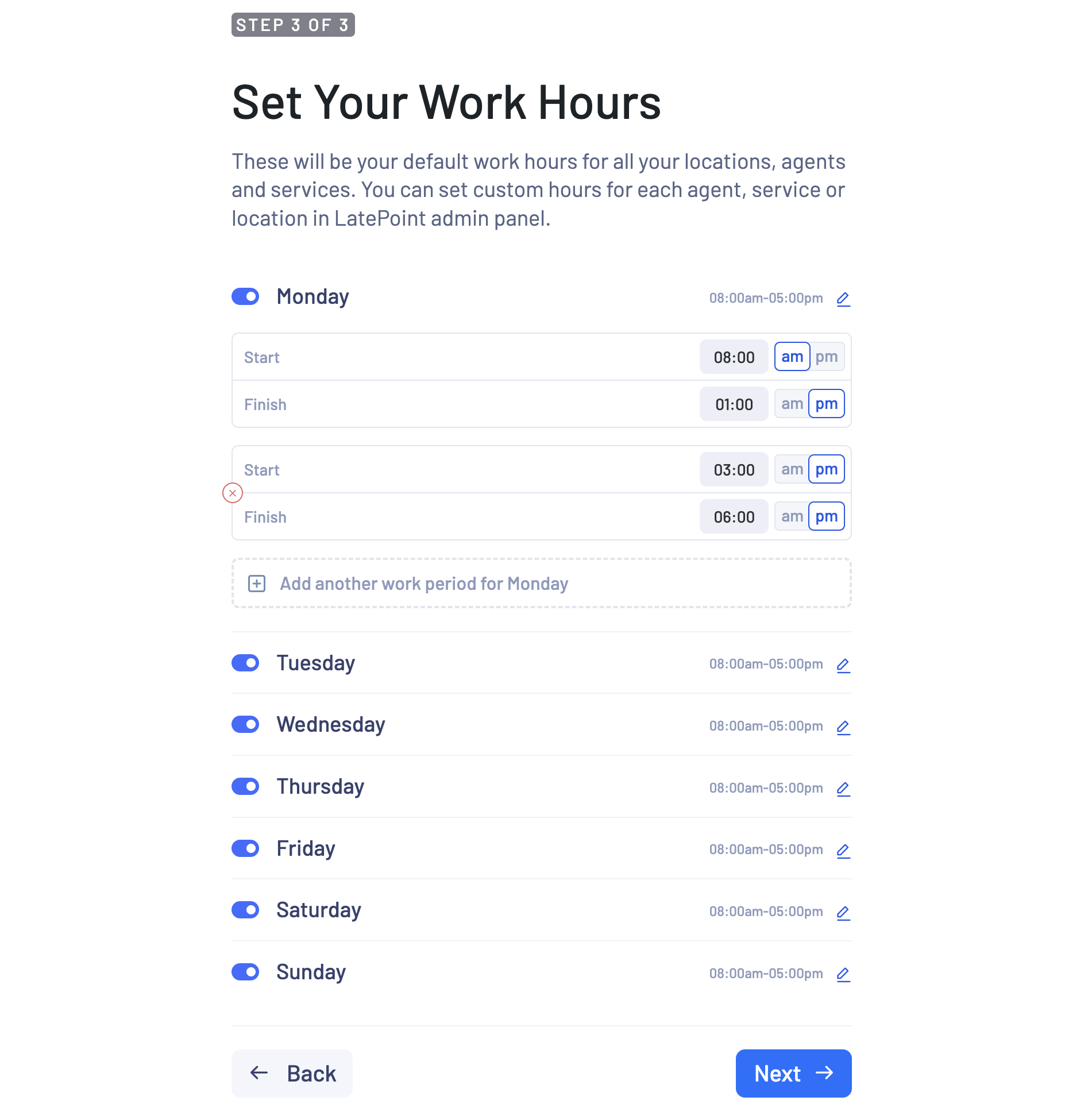 LatePoint Review: Is It the Right Booking Plugin For Your Service? Tailor work hour through LatePoint setup wizard
