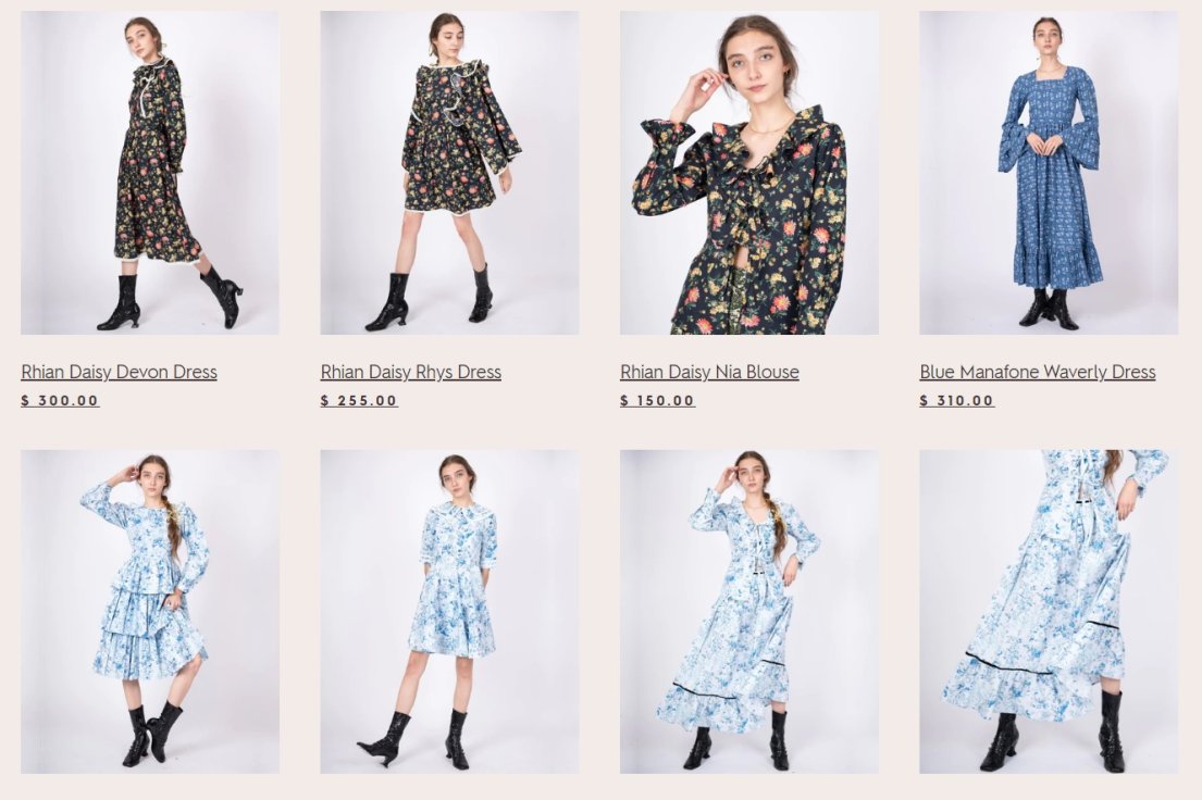 How to Start an Online Thrift Store: 6 Simple Steps to Profit laura ashley clothes lineup | source: https://www.lauraashleyusa.com/collections/women-fashion-batsheva-x-laura-ashley