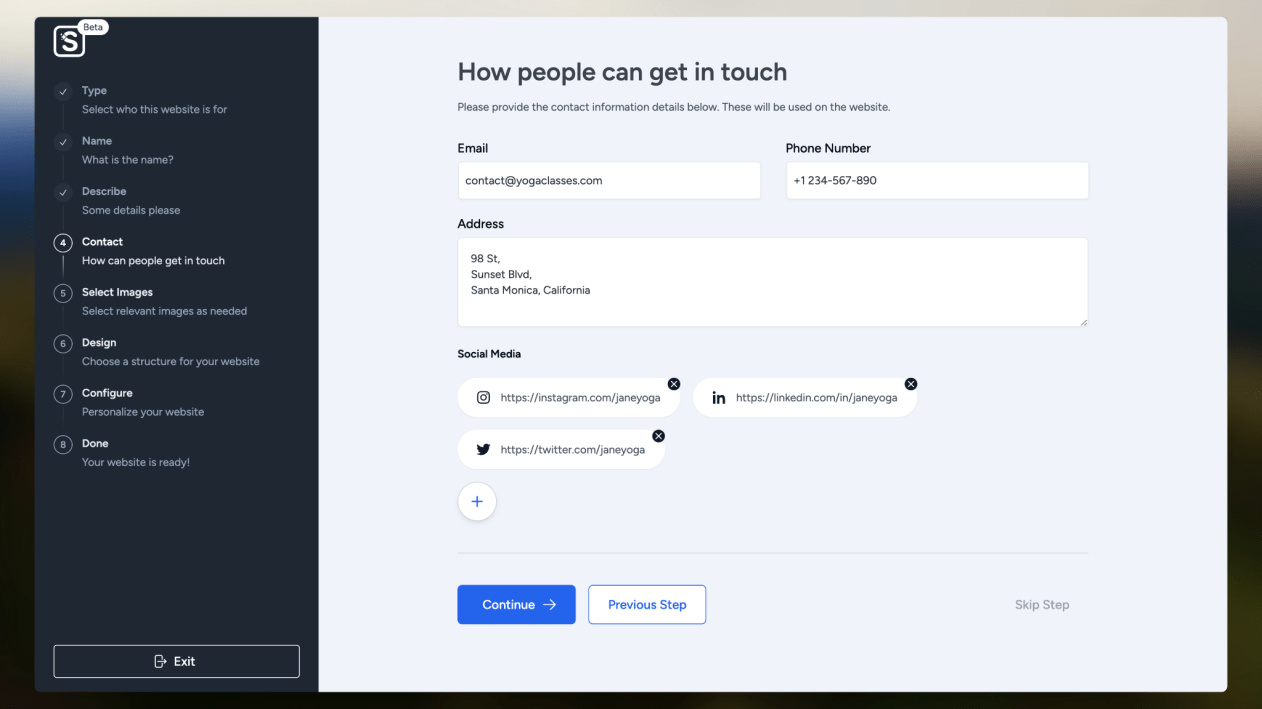 Introducing Starter Templates 4.0 With AI Magic! Add contact information that will be displayed on your website