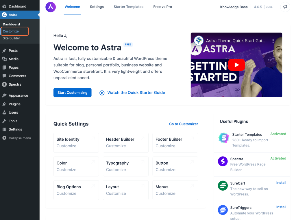 Astra Typography Presets Customize
