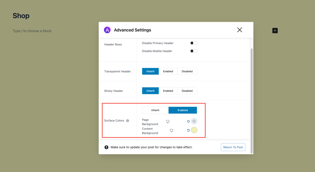 How to Change the Background Color of Product & Shop Pages in Astra? surface colors page settings