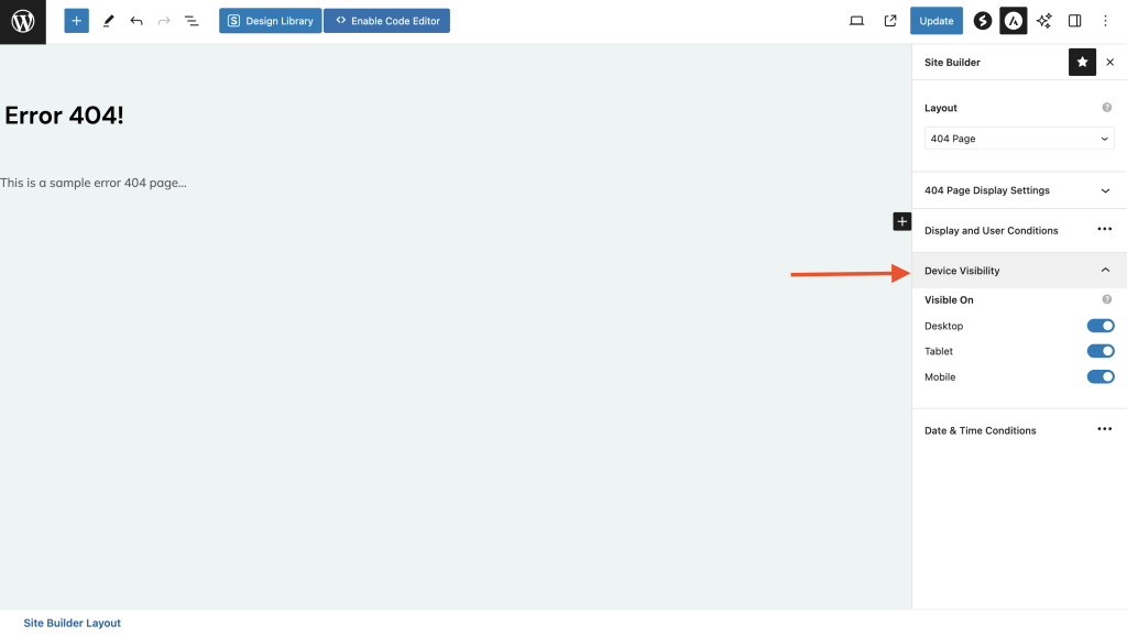 How to Enable a Custom 404 Page Device visibility