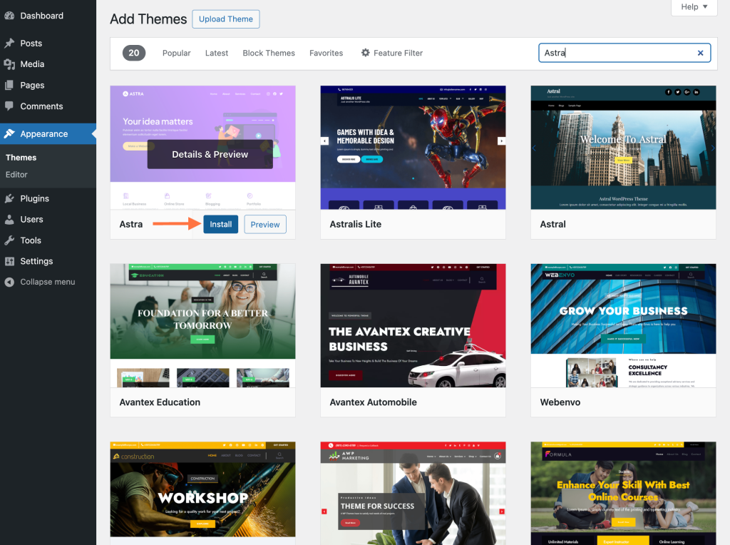 How To Install the Astra Theme Install Astra theme