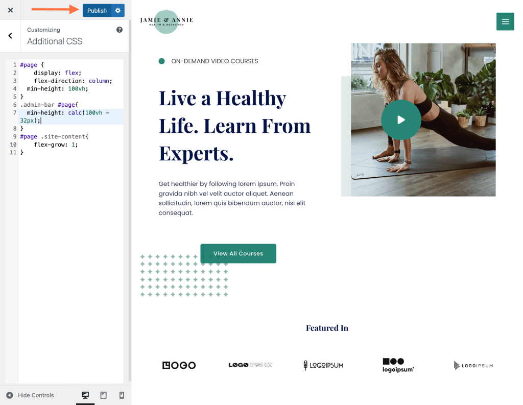Stick Footer to the Bottom When Page Content is Less Click on the Publish button present at the top of the sidebar