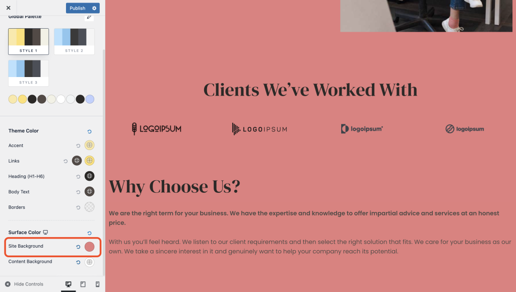 How to Change Website Background Color in Astra set site background