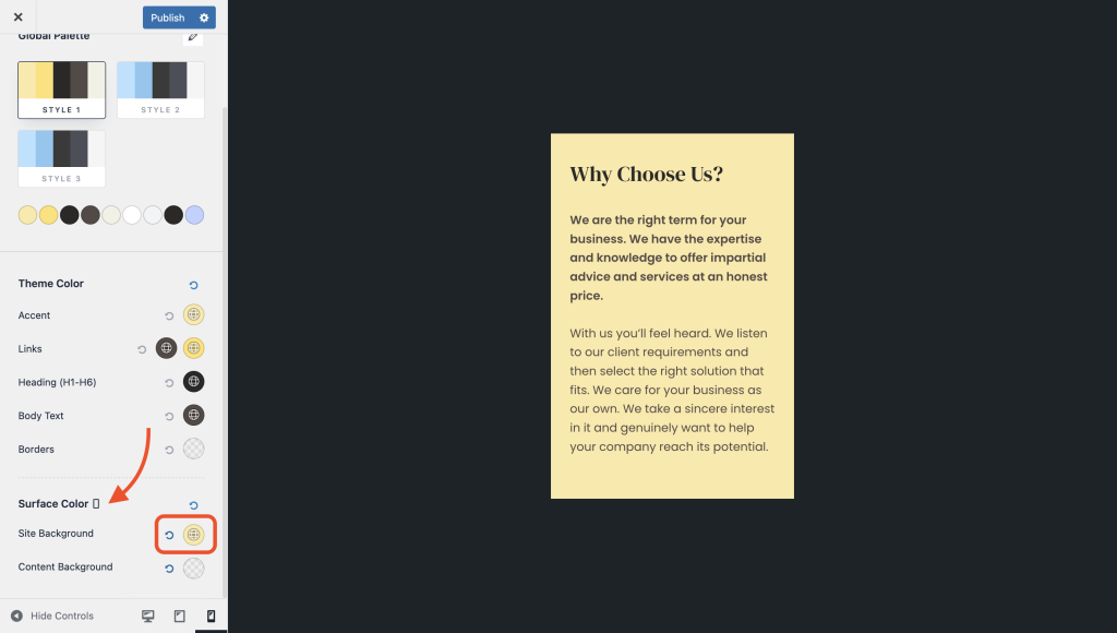 How to Change Website Background Color in Astra site background for mobile devices