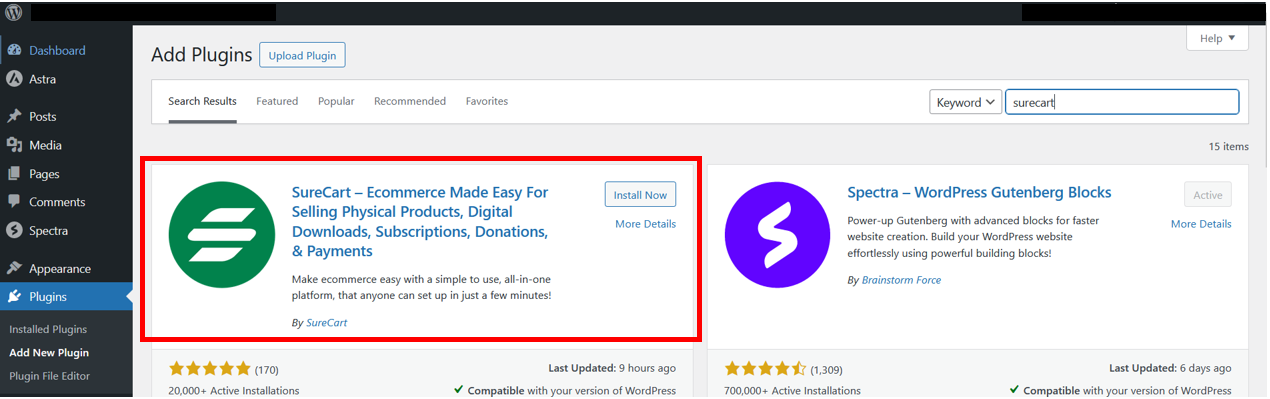 How To Sell Website Templates (Design and Make Profit) Install surecart plugin