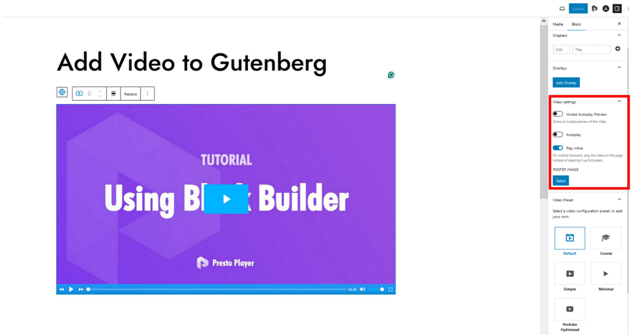 Presto Player Review: The Ultimate WordPress Video Companion? Presto player add new preset
