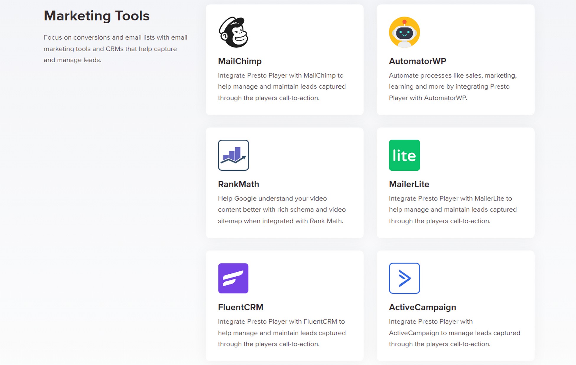 Website owners: Vimeo vs. YouTube - Is There a Better Option? presto-player-marketing-integrations