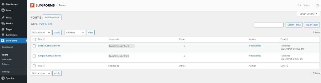 SureForms: The Form Builder You've Been Waiting For? All forms list on SureForms