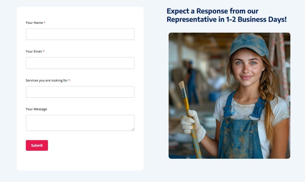 Introducing the Home Painting Template Home Painting WordPress Template Easy-to-use contact form