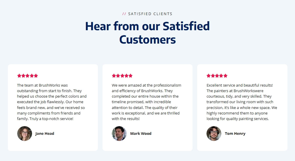 Introducing the Home Painting Template Home Painting WordPress Template Testimonials section