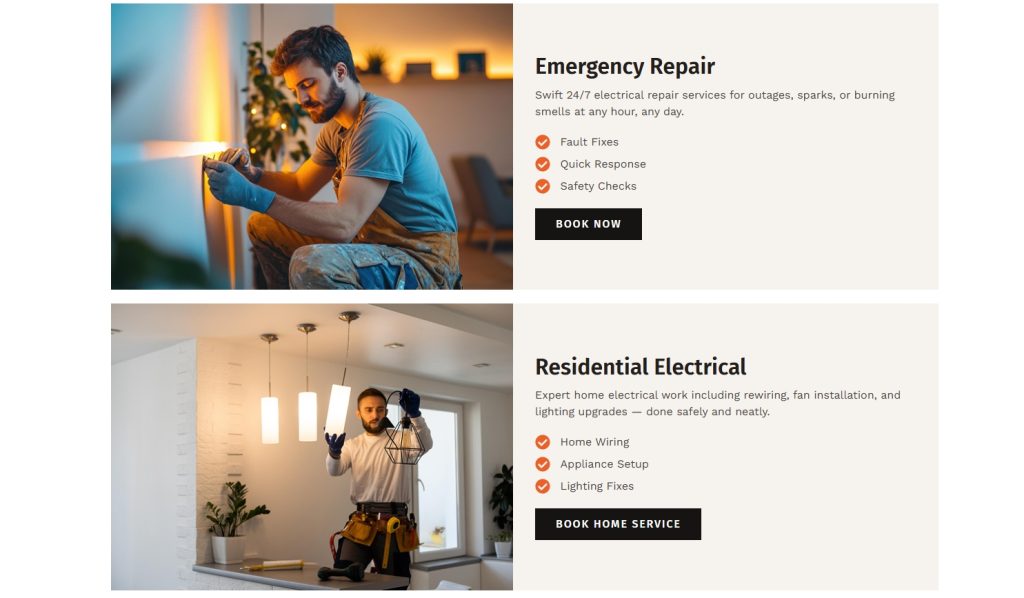 Introducing the Electrician Company Template Service sections
