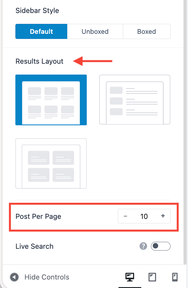 Search Page search results layout