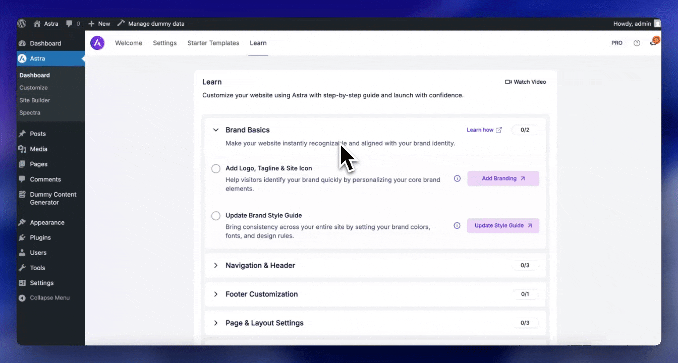 Astra v4.12.0 – Command Palette Integration, Learn Tab & Key Improvements Learntab