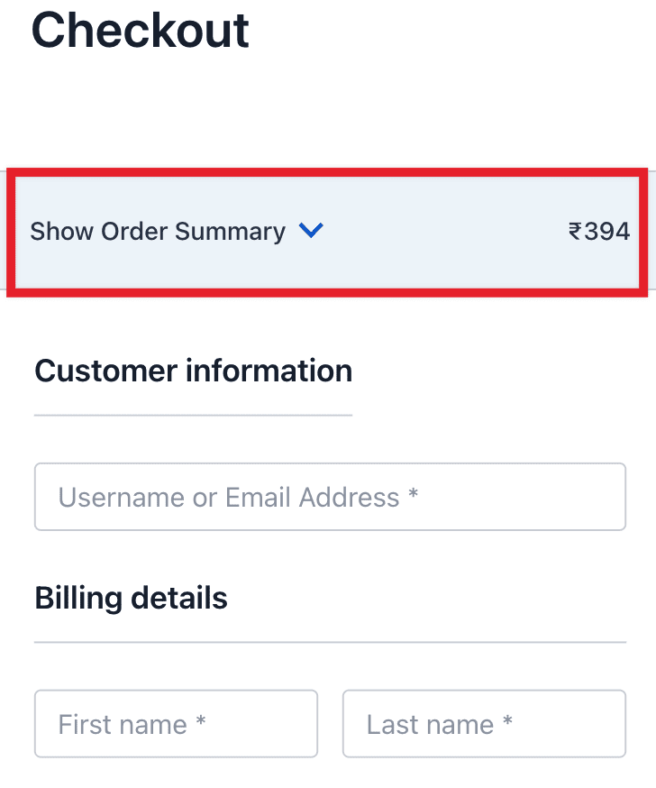 Always Show Order Summary on Mobile (Astra Modern Checkout) Show Order Summary - Modern Checkout Layout