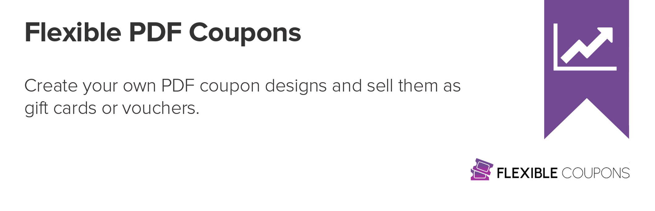 Flexible PDF Coupons WooCommerce plugin sample PDF coupon output showing branded coupon layout, expiry date field, and QR code placeholder area from the free version default template